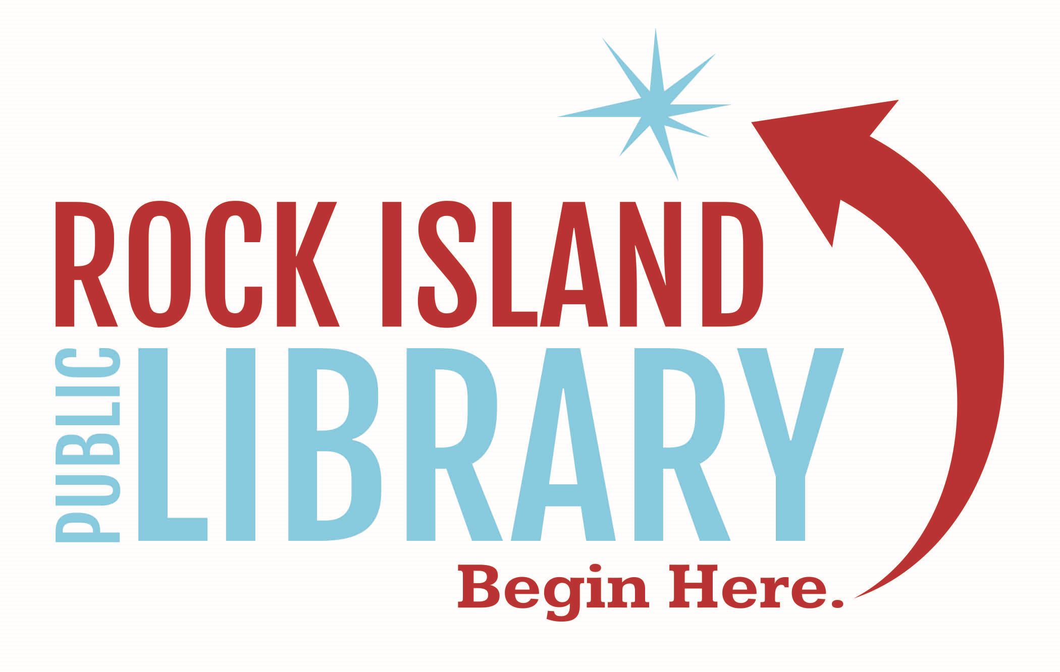 Rock Island Public Library logo, Begin Here