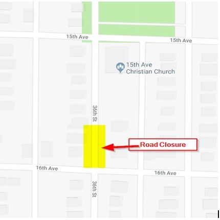 Road Closure 36th Street 15th to 16th Avenue