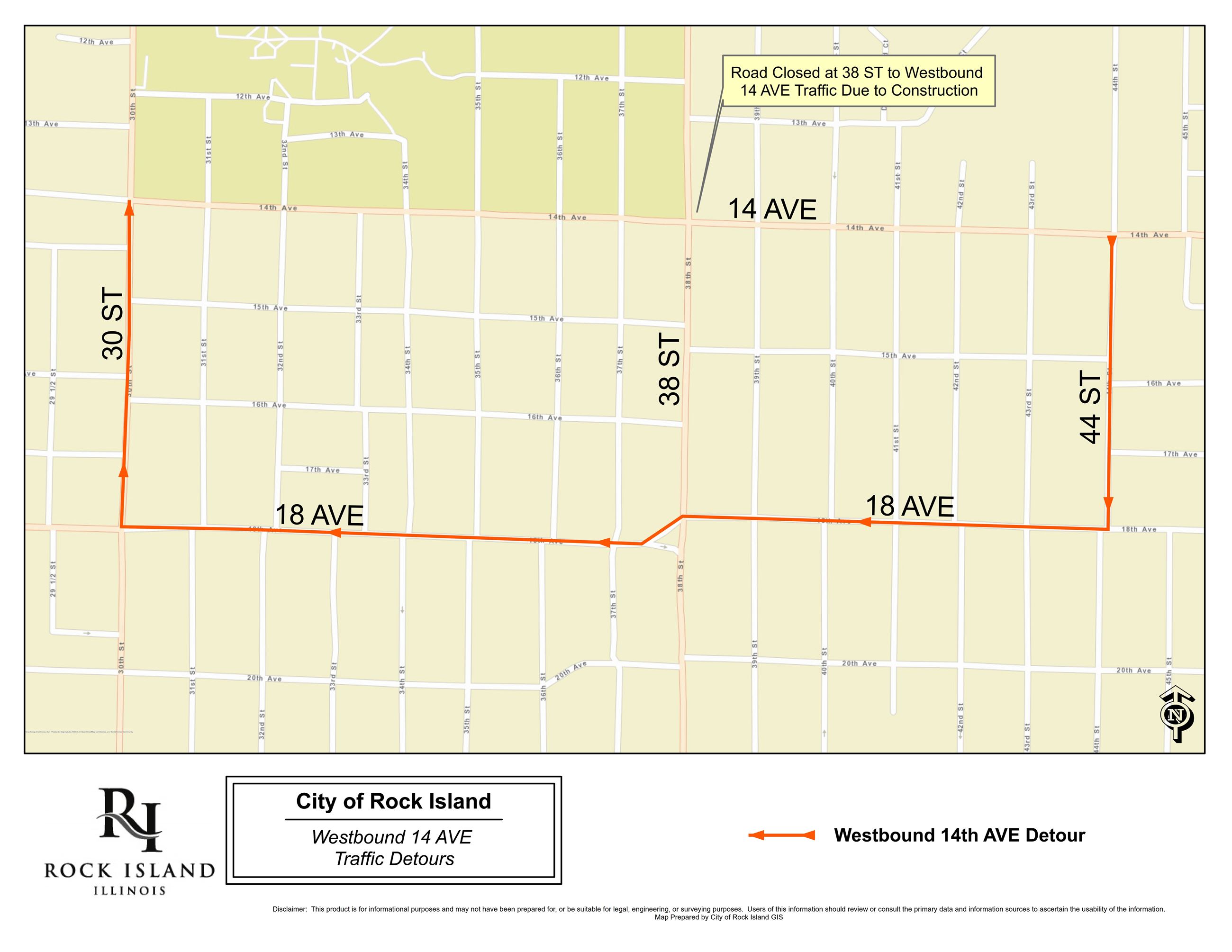 38 ST Resurfacing Project; 7 AV to Black Hawk RD Detour Map