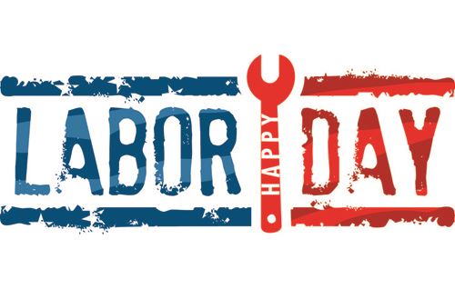 Happy-Labor-Day-red white and blue art work with wrench in middle of words