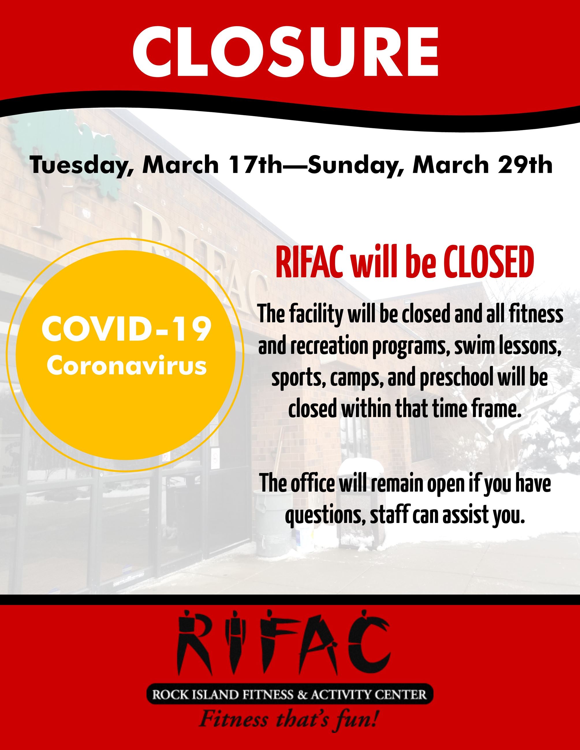 Coronavirus closure sign