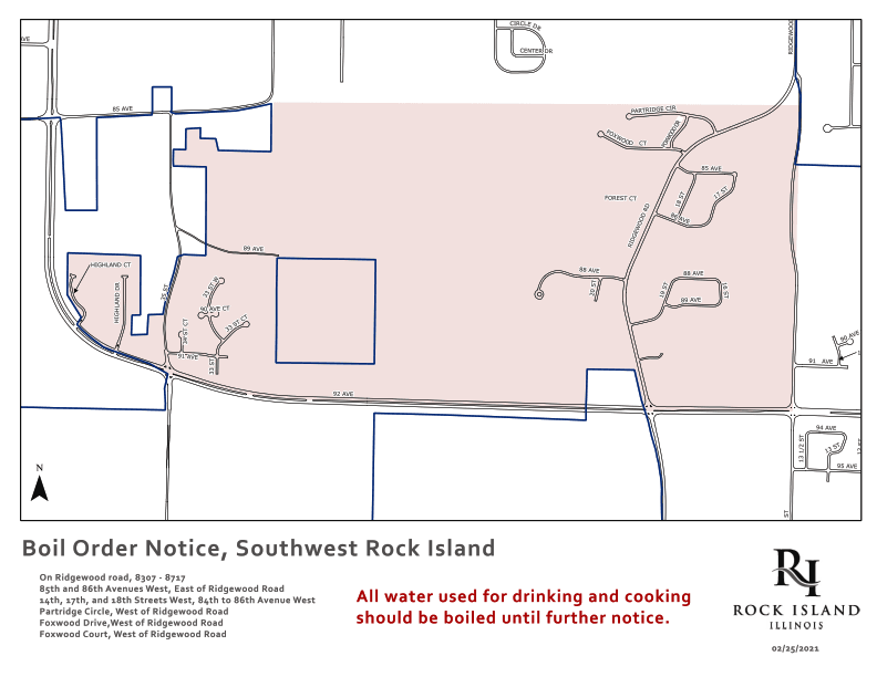 Southwest Rock Island Boil Order Notice Map