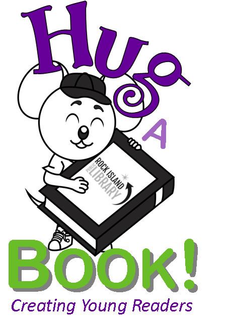 Purple and Lime hug a book logo_Mascot Max Reader Mouse Hugging a Book 
