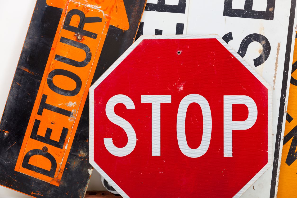 Detour and Stop Signs