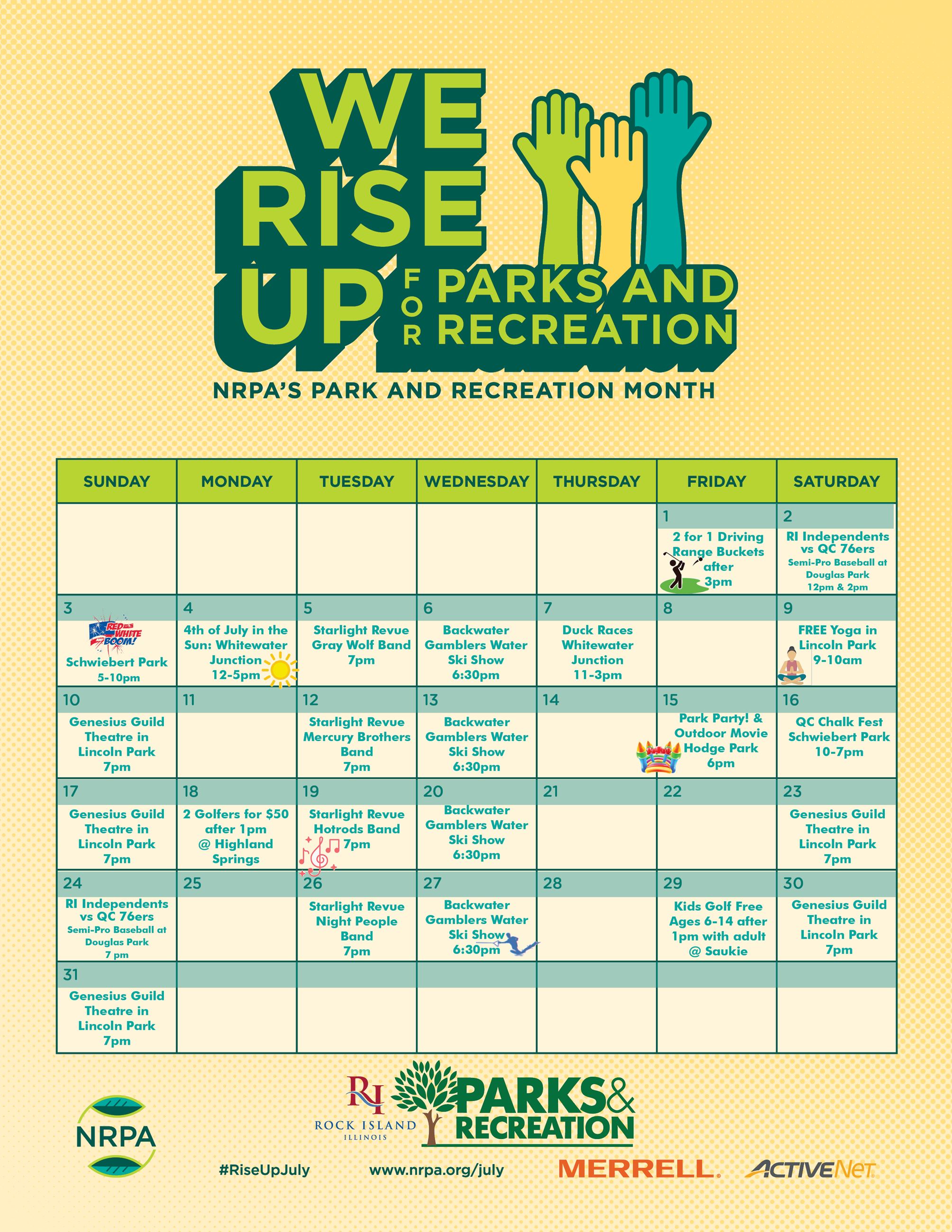 July Calendar with our Events