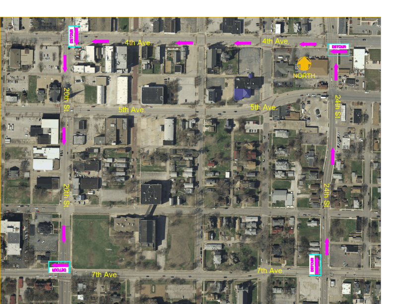 Lane Closure and Detour for West Bound Traffic, 7 AV 20-24 ST Map
